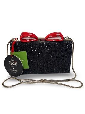kate spade Minnie Mouse Black Glitter NWT  Crossbody Clutch with Dusty bag